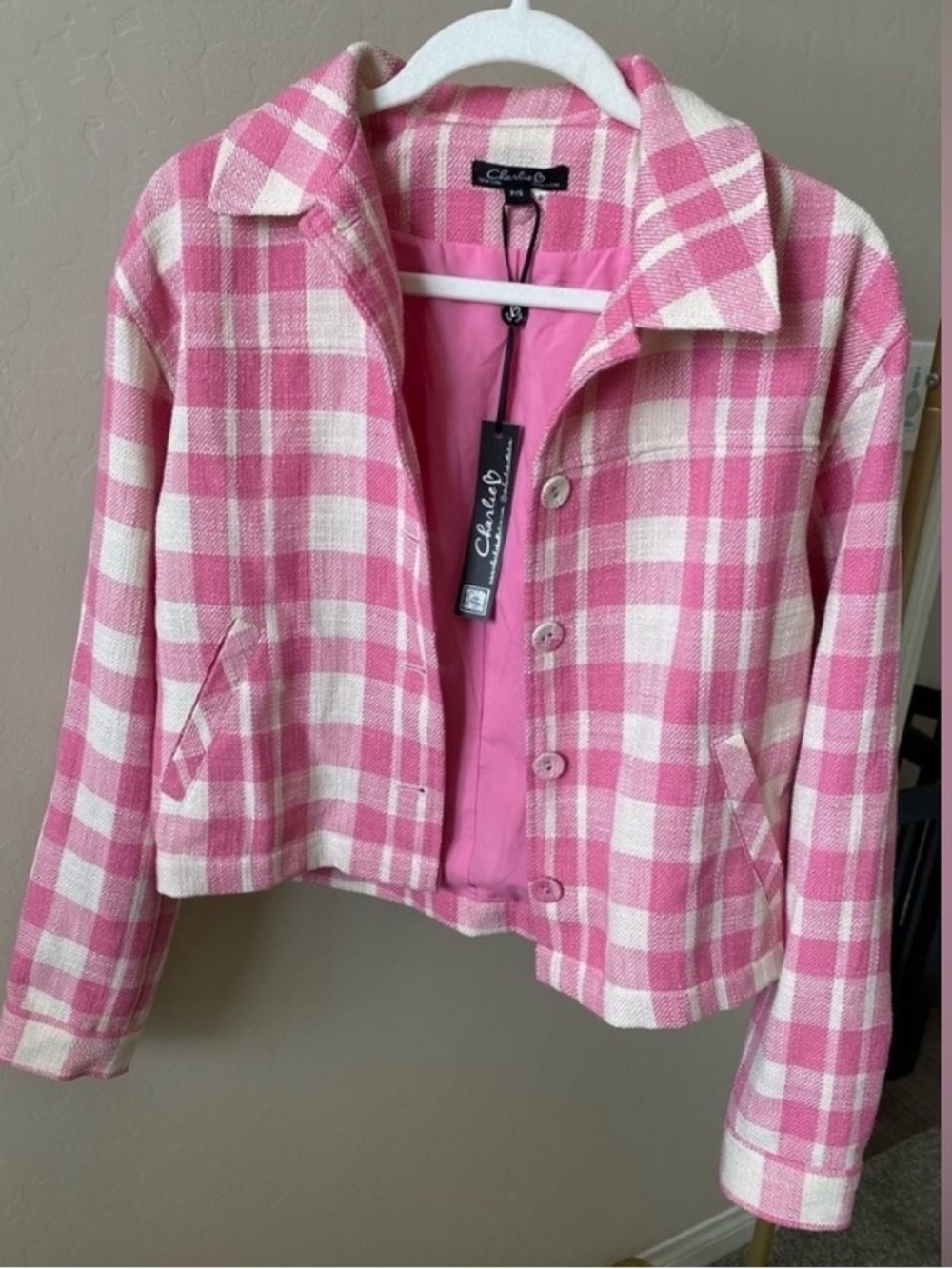Charlie B cute pink & white checkered jacket NWT - Picture 3 of 6